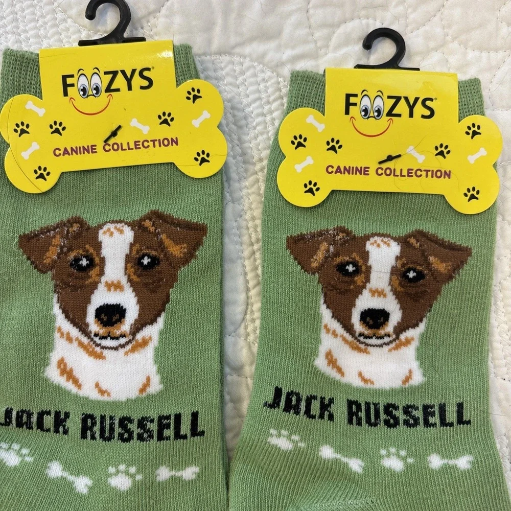 Foozy's Canine Collection‎ Jack Russell Socks SZ 9-11 Green PolyBlend  Lot of 2